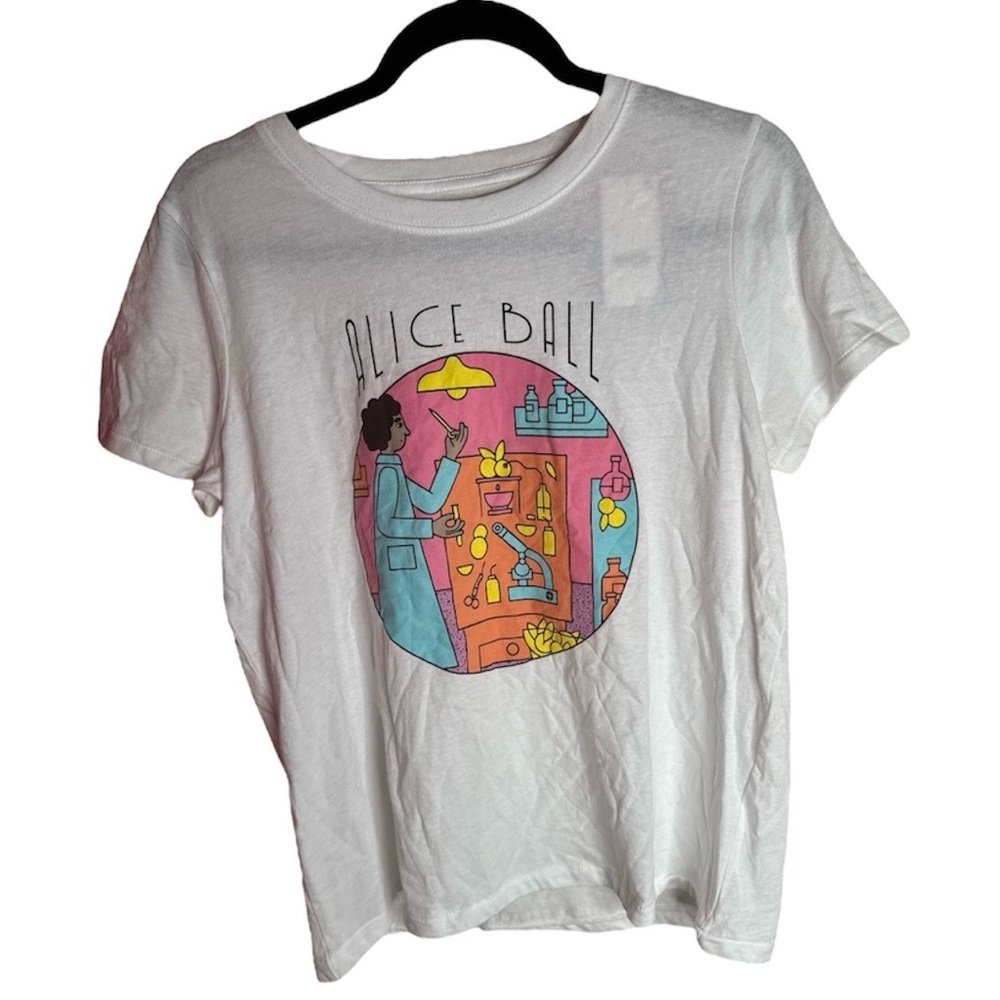 Rebel Girls Alice Ball Graphic Tee Womens Size Medium White and Pink